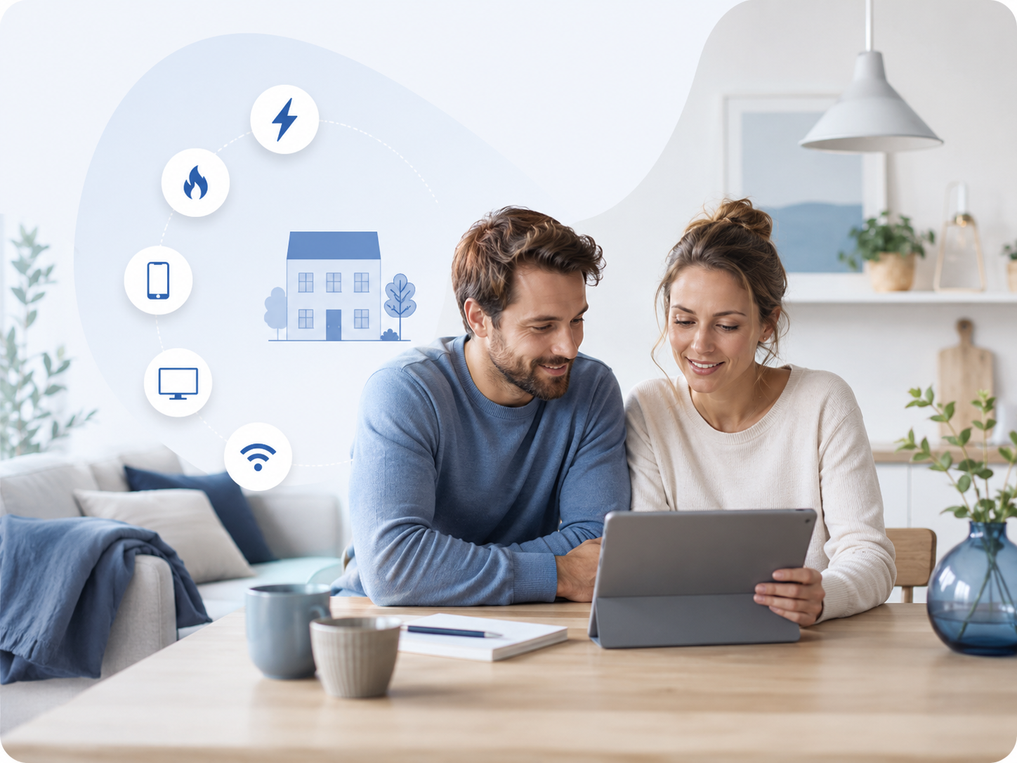 Par på 1–2 personer der ser på tablet